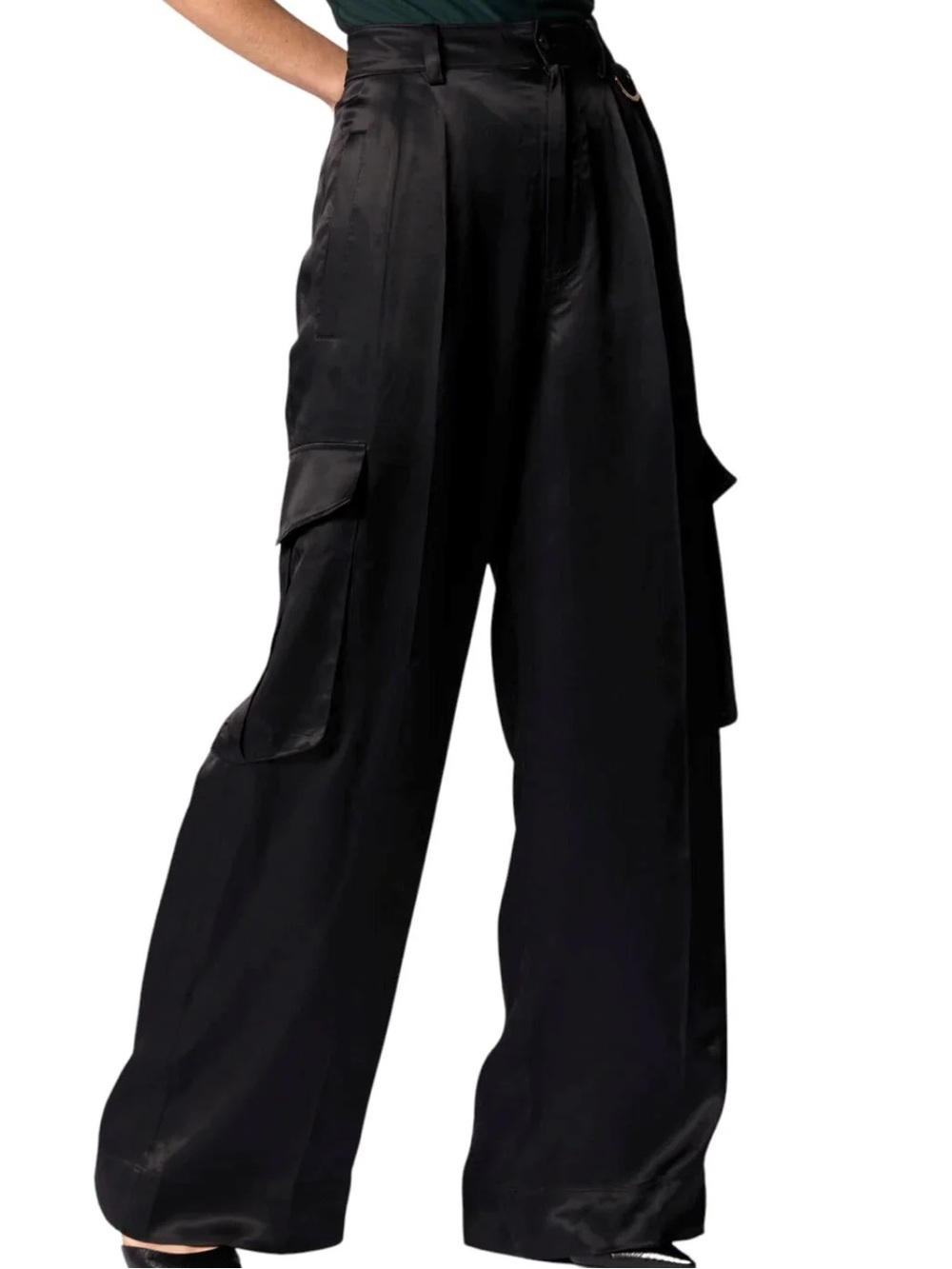 Equipment femme satin cargo pants wide leg